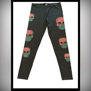 Vocal Apparel Rhinestone Skull Pattern Leggings NWT